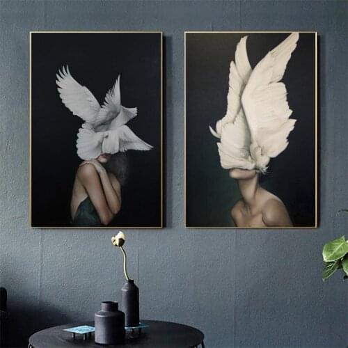 Canvas Painting Nordic Style Modern Character Wings Picture Painting Wall Art Poster Sexy Lady Body Art Girl Bedroom Home Decor