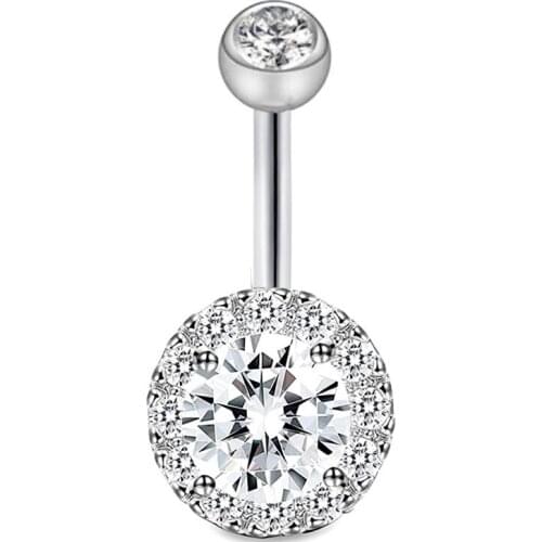 Crystal Flower Shape Navel Ring Stainless Steel Piercing Belly Button Rings Fashion Earring Jewelry for Women Gift