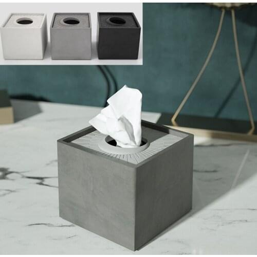 Brief industrial style square concrete tissue box Office fashion art tissue boxs Gray black white