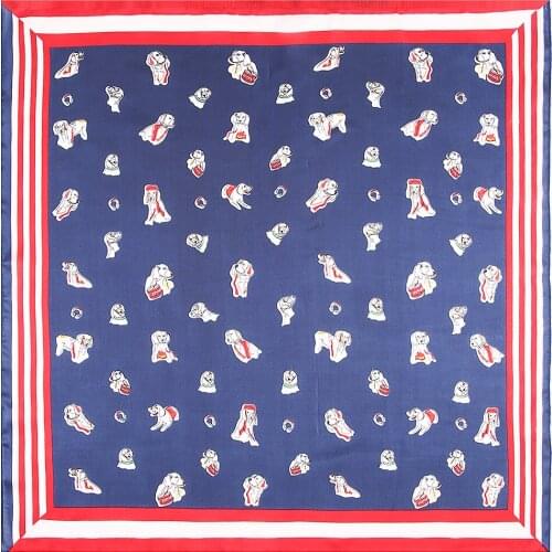 Cartoon puppy avatar Fashion Square Scarf Brand Bandanna Silk Scarf Women Head Band Print Scarf Professional Neckerchief 2021