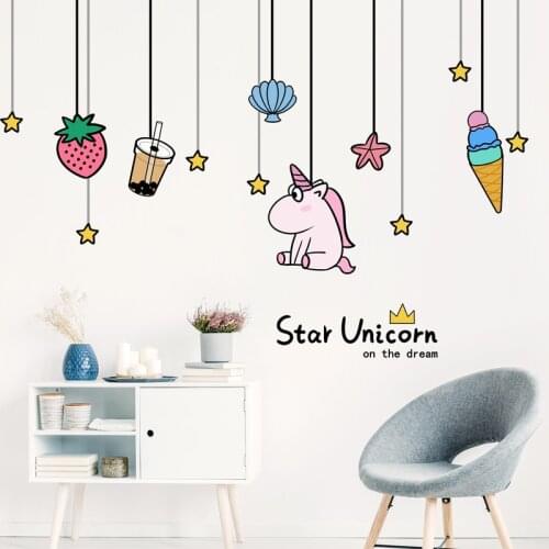 [shijuekongjian] Horse Animals Wall Stickers DIY Cartoon Stars Unicorn Wall Decals for House Kids Bedroom Baby Room Decoration