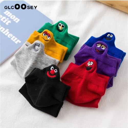 10 Pairs/Pack Kawaii Embroidered Expression Women Socks Happy Fashion Ankle Funny Socks Women Cotton Summer Candy Color