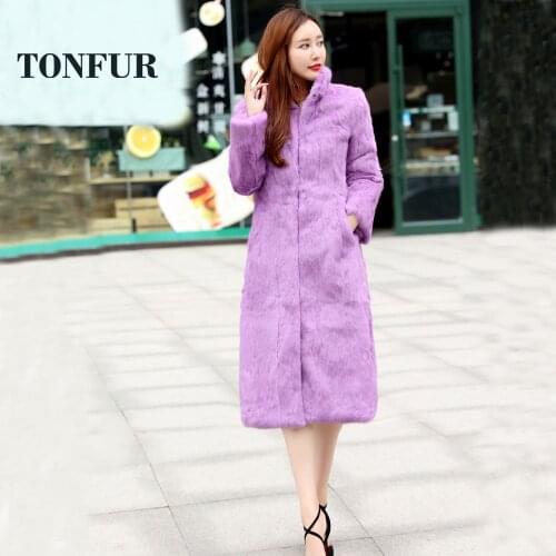 New Arrival Full Pelt 100% Real Rabbit Fur Long Coat Mandarin Collar Warm Factory M-6XL SuperLong Dropshipping Overcoat SR228