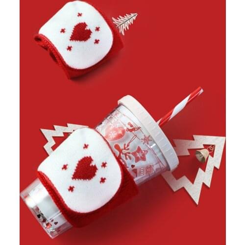 Brand New Christmas Water Cup Straw Bottle Double Layers Prevent Heating Knitting Cover Cartoon Birthday Gift cup with flat lid