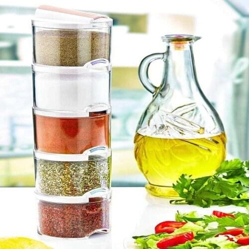 5 li Spice Rack Set Transparent Layer Box Salt Pepper Cumin Powder Pepper Condiment Storage Container Kitchen Tableware Dinnerware Luxury Modern
