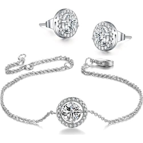 Earrings Bracelet Jewelry Sets For Women Classic Micro Inlay Blue Zircon Silver Color Wedding 2 PCS Gift Fashion Jewelry S505