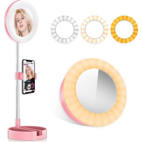 Yingnuost Foldable Selfie Make Up Ring Light With Mirror Phone Holder For Smartphone Photo Video Live Stream on YouTube Tiktok