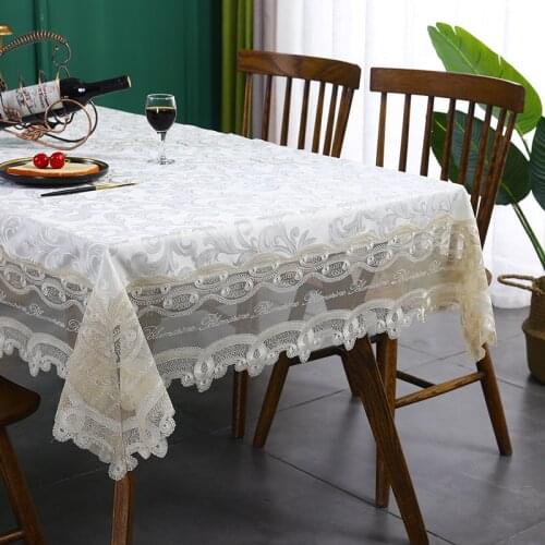 High-end Luxury Lace Embroidery Table Cloth Water Proof Oil-proof Tablecloth Cover for Wedding Banquet Home Use White Floral
