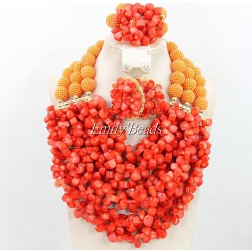 Nigerian African Wedding Beads Jewelry Set Big Coral Beads Jewelry Set Bridal Necklace Bracelet Earring Free Shipping CJ435