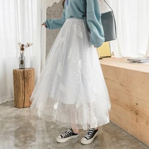 Feather skirt women 2020 summer new A-line embroidery slim see-through sexy lady skirt top quality