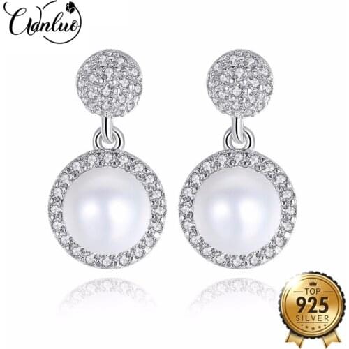 WL Brand 925 Sterling Silver Jewelry Fashion White Natural Pearl Stud Earrings for Women Small and Lovely Style for Girl Friend