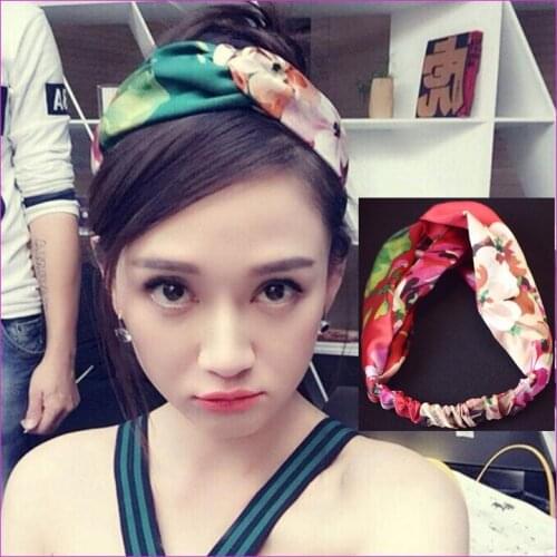 500p!Geranium Printed Silk Elastic Headbands,Women Lady Girl Fashion Ethnic Floral Wide Stretch Hair Band Accessories