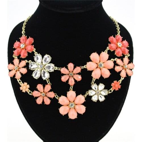 Fashion Elegant Flower Statement Necklace Crystal Collares Romantic Colar Pendant Chain Necklace For Women