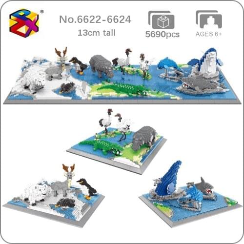 Animal World Penguin Polar Bear Deer Hippo Alligator Crane Shark Dolphin Whale Fish Mini Diamond Blocks Building Toy Gift no Box