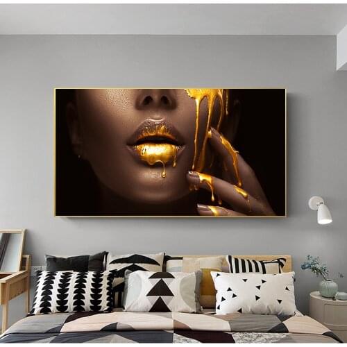 Golden Black Skin Teardrop Liquid Art Canvas Print Painting Women Face Living Room Bedroom Wall Picture Home Decoration Poster