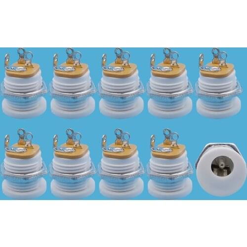 10Pcs White DC-022 5.5*2.1mm DC Socket Connector 5.5 x 2.1mm DC Power Female Jack Round Hole Panel Mounting Connectors with Nut