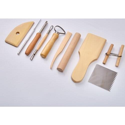 10pcs/set Sculpting Tool Pottery Tools Wood Handle Pottery Set Wax Carving Sculpt Smoothing Polymer Shapers Pottery Ceramic Tool