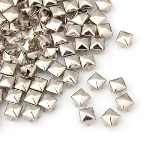 100Pcs Silver Square Rivets for Bag Decoration 6mm