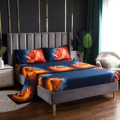 WUJIE 3D Rugby Pattern 4 PCS Fitted Sheet Flat Sheet with Pillowcase Bed sheet Twin/Full/Queen/King Size Duvet Cover Bedding Set