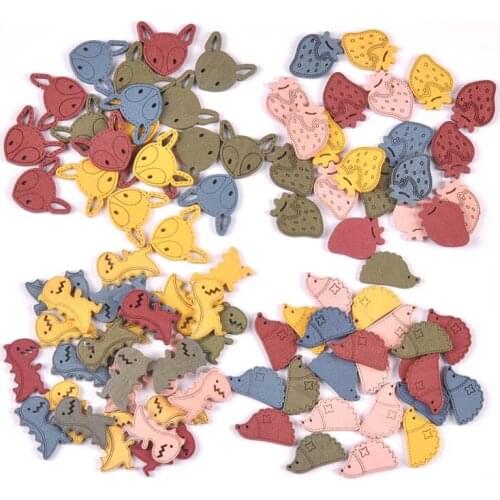 50pcs Mixed Animal Fox Dinosaur Pattern Wood Crafts For Home Ornaments DIY Scrapbooking Decor Embellishments 15-25mm mt2721