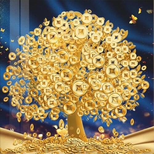 5D DIY Diamond Painting Coin Tree Shaped Crystal Rhinestone Diamond Embroidery Mosaic Cross stitch Home Decoration Handmade Gift