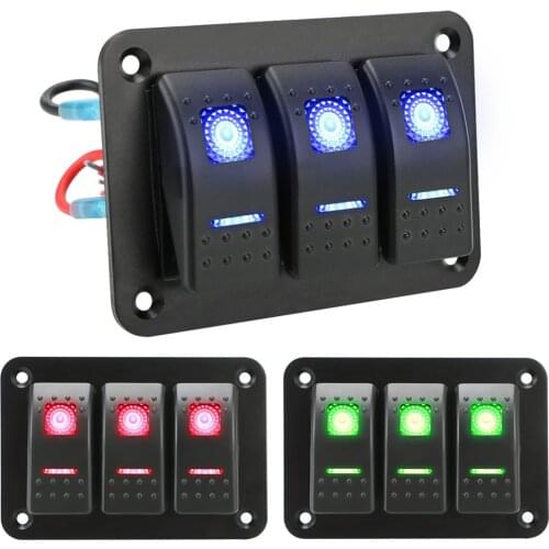 Car Truck Marine Ship Circuit Breaker 3 Gang Rocker Switch Panel DC 12V/24V ON/OFF Lights With Icon Sticker Auto Accessories