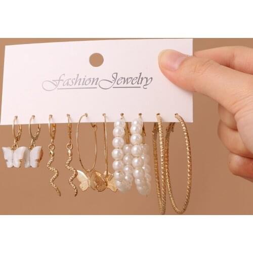 KISS WIFE Bohemian Snake Butterfly Drop Earrings Set For Women Pearl Acrylic Dangle Earrings 2021 Trend Set Of Earrings Jewelry