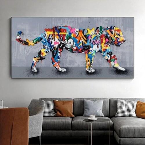 Large Size Street Art Banksy Animal Tiger Graffiti Art Canvas Paintings Wall Art Pictures for Living Room Decor