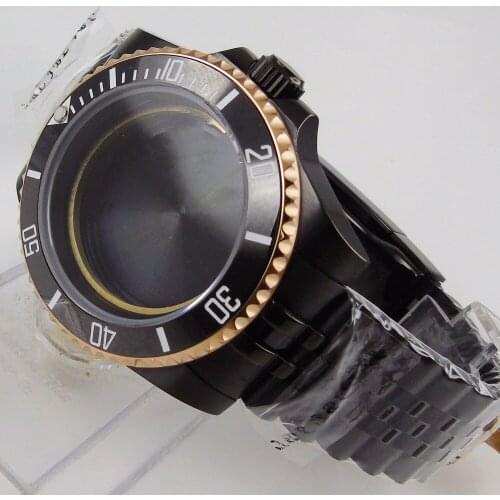 Fit ETA 2836 DG MINGZHU 2813 MIYOTA 82 Movement Black Watch Case Rose Gold Coated Bezel Jubilee Bracelet