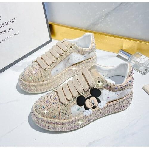 DDisney children cartoon Mickey Mouse female thick-soled summer crystal sequin casual shoes student sports sand net sandals