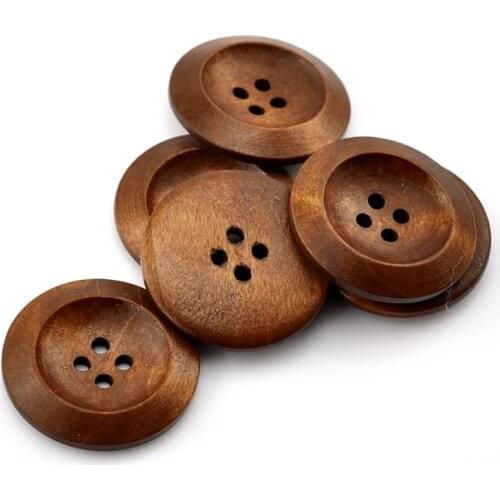 50 PCs Wood Sewing Buttons For Crafts Scrapbooking 4 Holes Round Coffee Color Buttons For Kids Clothing Wholesale 3cm Dia