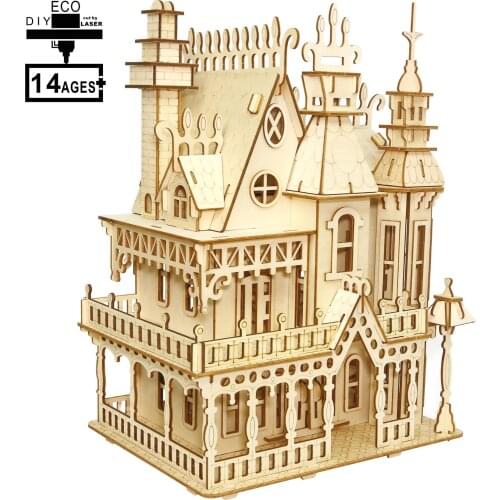 3D Wooden Puzzle Dollhouse Miniature Model Kit Villa Dolls House wooden kit DIY Handmade Mechanical for Gifts Children