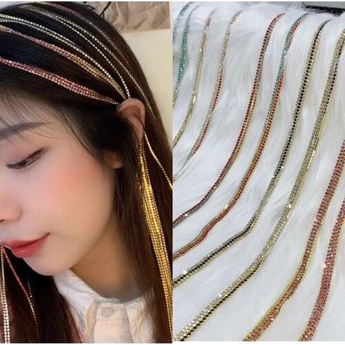 6 PCS Colorful Rhinestone Long Tassel Braided Hair Chains Accessories for Women Luxury Crystal Hair Clip Head Chain Jewelry
