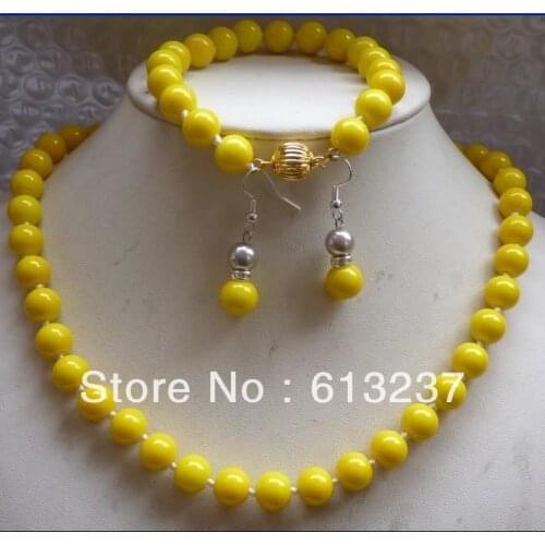 Elegant women party gifts 10mm yellow shell baking paint glass round beads necklaces bracelets earrings jewelry set MY4786