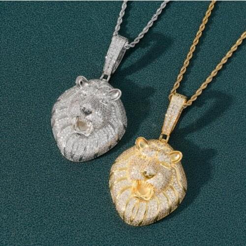 European and American Domineering Lion Head Pendant Hip Hop Micro-Inlaid Zircon Two-Color Mens Personality Pendant