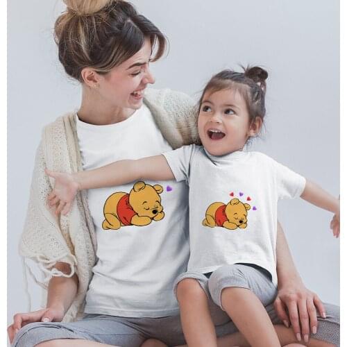 Girls Clothes Cute Winnie the Pooh Print Mom and My Tshirt Harajuku Retro Kids Short-Sleeved Adult Tops Family Matching Outfits