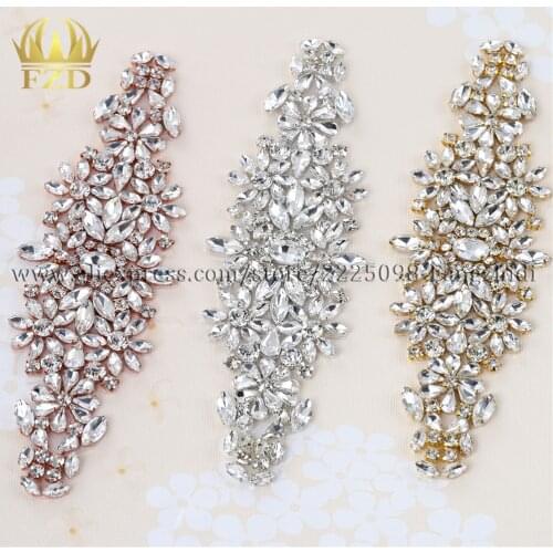FZD 10 PCS Clear Shiny Crystal all Rhinestones Diamante Motif Appliques Trimming For Waist Belt Strass Crystal Patches Hotfix