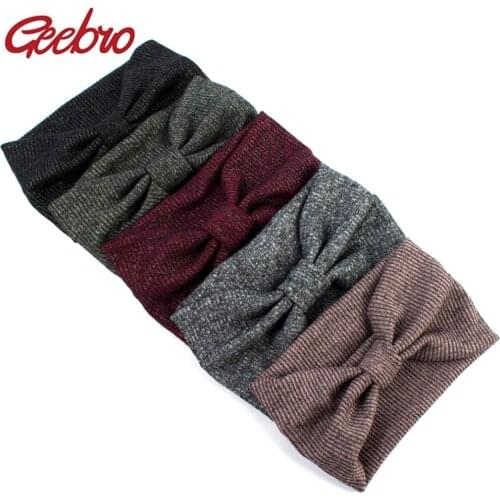 Geebro Womens Knit Plain Color Wide Headbands Spring Fashion Knotted Turban Knitted Headband for Ladies Wrap Hairband Accessory