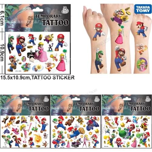 Hot Mario Game Tattoo Sticker 4 Style Set Action Figure Cartoon Waterproof Sticker Kids Christmas Birthday Gift