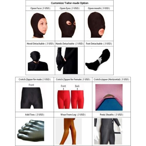 Customize options for zentai suit bodysuit jumpsuit dance wear DO NOT purchase separately,buy with the jumpsuit as a combo