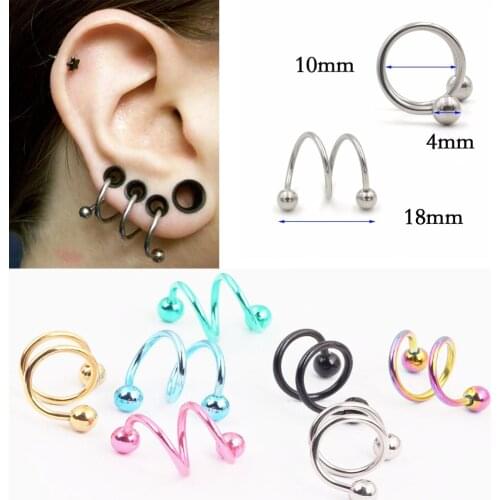 JUNLOWPY Surgical Steel Spiral Ear Studs Barbell Cartilage Earring Tragus Helix Twisted Bar Piercing Fashion Body Jewelry 1pcs
