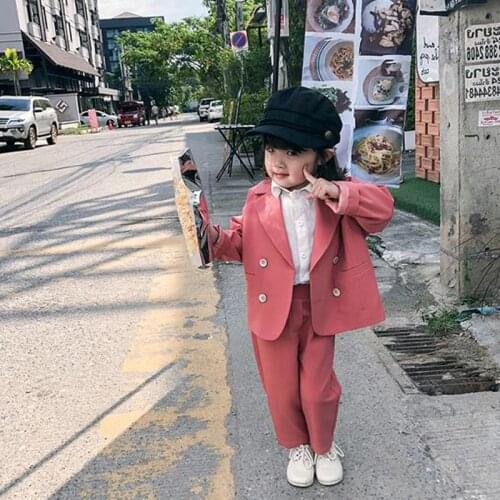 DFXD Spring Girls Clothing Sets 2021 High Quality Soild Double-breasted Blazer Coat+Pant 2pc Party Suit Toddler Outfits 2-7Yrs