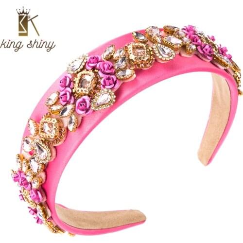 King Shiny Delicate Baroque Metal Flower Headband Luxury Multi Color Geometric Crystal Beaded Hairband Girls Party Jewelry Bezel