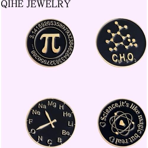 Round Scinece Chemistry Enamel Pins Badge Periodic Table of Elements Brooches Round Lapel Pin Bag Clothes Jewelry Gift Wholesale