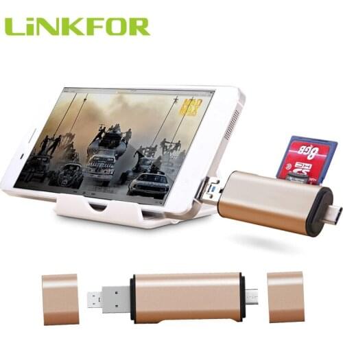 LiNKFOR USB C Adapter 3 in 1 USB C Male Port USB A 2.0 Male Port And Micro USB port Support Micro SD/SDHC/TF Card Reader