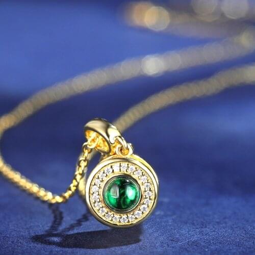 Pirmiana Fashion Gold Plated Jewelry 925 Sterling Silver Necklace Plain Cut Lab Grown Emerald Pendant Chains Necklaces