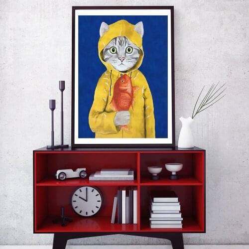 Cartoon Animal Cat Fish Posters And Prints Canvas Oil Painting Rabbit Painter Wall Art Pictures For Living Room Kids Room Decor
