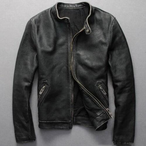 Real Picture Imported Mens Real Leather Jackets Streetwear European Style Motorcycle Male Jackets Cow Leather Overcoat 2019 A550