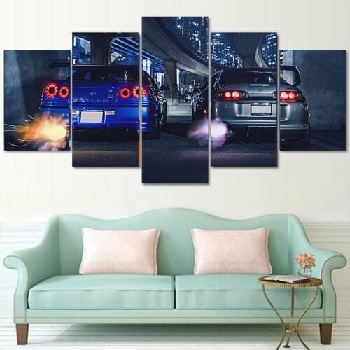 5 Pieces of Wall Hanging Art Street GTR R34 VS Supra Vehicle Modern Poster HD Printing Living Room Home Decoration Without Frame