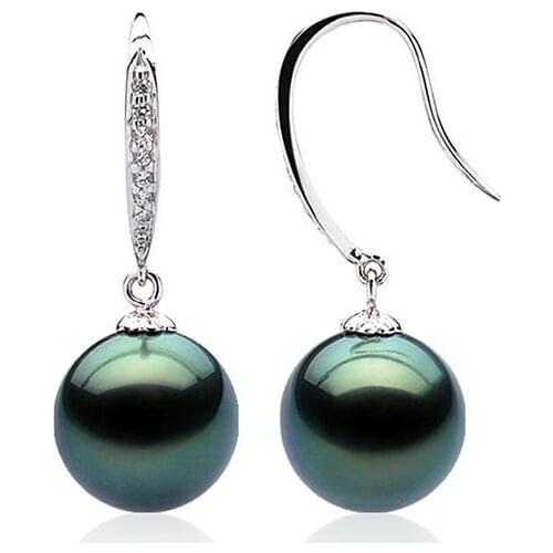 CHARMING 10-11MM AAA tahitian black green PEARL EARRING 925S